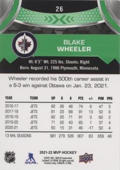 2021-22 Upper Deck MVP - Green Script #26 Blake Wheeler Back