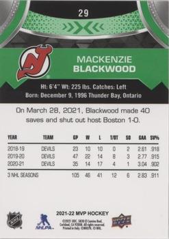 2021-22 Upper Deck MVP - Green Script #29 Mackenzie Blackwood Back