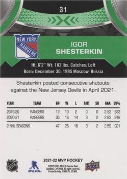2021-22 Upper Deck MVP - Green Script #31 Igor Shesterkin Back