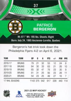 2021-22 Upper Deck MVP - Green Script #37 Patrice Bergeron Back