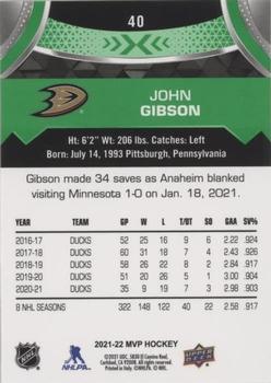 2021-22 Upper Deck MVP - Green Script #40 John Gibson Back