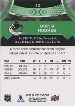 2021-22 Upper Deck MVP - Green Script #43 Quinn Hughes Back
