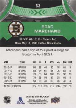 2021-22 Upper Deck MVP - Green Script #63 Brad Marchand Back