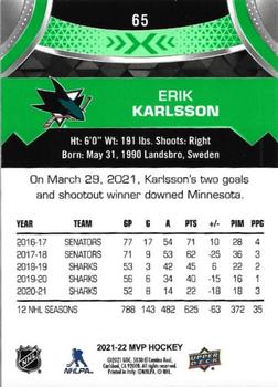 2021-22 Upper Deck MVP - Green Script #65 Erik Karlsson Back