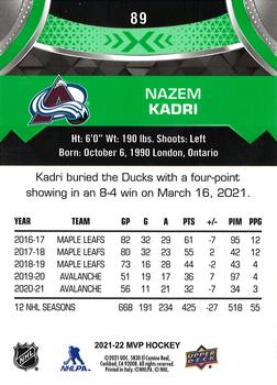 2021-22 Upper Deck MVP - Green Script #89 Nazem Kadri Back