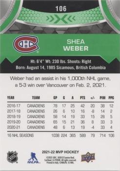 2021-22 Upper Deck MVP - Green Script #106 Shea Weber Back