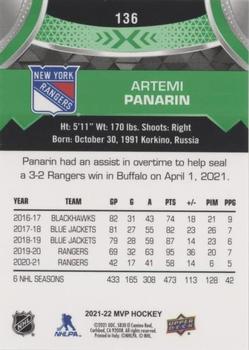 2021-22 Upper Deck MVP - Green Script #136 Artemi Panarin Back