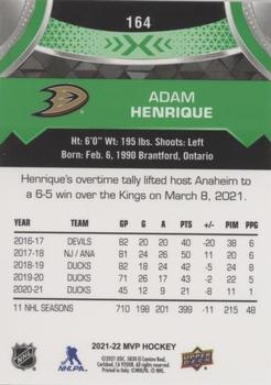 2021-22 Upper Deck MVP - Green Script #164 Adam Henrique Back