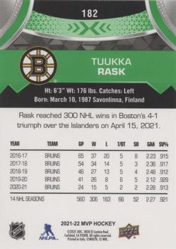 2021-22 Upper Deck MVP - Green Script #182 Tuukka Rask Back