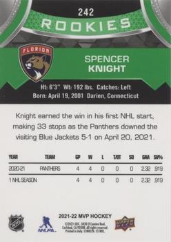 2021-22 Upper Deck MVP - Green Script #242 Spencer Knight Back