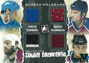 2015-16 In The Game Final Vault - 2011-12 In The Game Enforcers Tough Franchise Quad Game Used Jerseys Black (Green Vault Stamp) #TF-12 Dale Hunter / Jeff Odgers / Jim Cummins / Cody McCormick Front