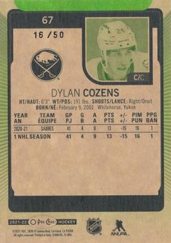 2021-22 O-Pee-Chee - Neon Green Border #67 Dylan Cozens Back