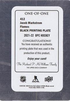 2021-22 O-Pee-Chee - Printing Plates Black #412 Jacob Markstrom Back
