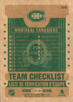 2021-22 O-Pee-Chee - Retro #566 Montreal Canadiens Back