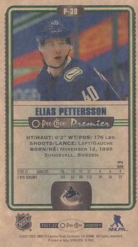 2021-22 O-Pee-Chee - O-Pee-Chee Premier Tallboys #P-30 Elias Pettersson Back