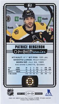 2021-22 O-Pee-Chee - O-Pee-Chee Premier Tallboys Patterned Foil #P-7 Patrice Bergeron Back