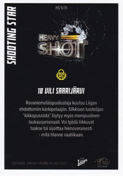2021-22 Cardset Finland - Shooting Star / Heavy Shot #9 Vili Saarijärvi Back