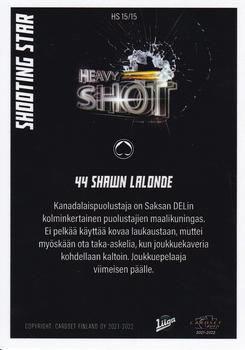 2021-22 Cardset Finland - Shooting Star / Heavy Shot #15 Shawn Lalonde Back