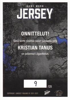2021-22 Cardset Finland - Game Worn Jersey Series 2 Exchange #GWJ7 Kristian Tanus Back