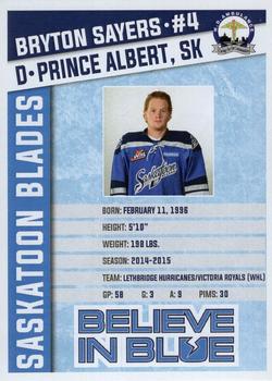 2015-16 Saskatoon Blades (WHL) #1 Bryton Sayers Back