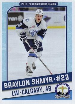 2015-16 Saskatoon Blades (WHL) #6 Braylon Shmyr Front