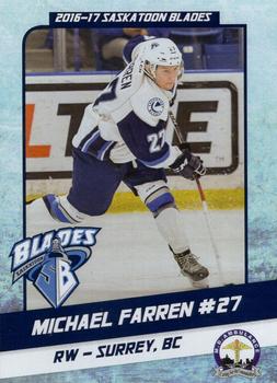 2016-17 Saskatoon Blades (WHL) #16 Michael Farren Front