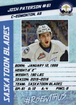 2016-17 Saskatoon Blades (WHL) #24 Josh Paterson Back