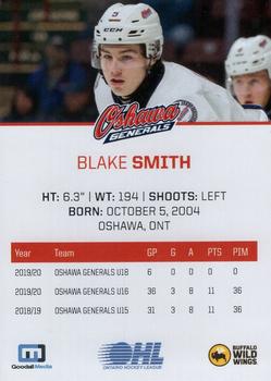 2021-22 Oshawa Generals (OHL) #NNO Blake Smith Back