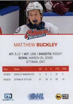 2021-22 Oshawa Generals (OHL) #NNO Matthew Buckley Back