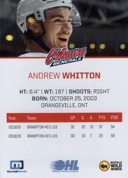 2021-22 Oshawa Generals (OHL) #NNO Andrew Whitton Back