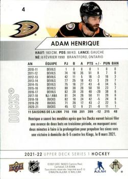 2021-22 Upper Deck - French #4 Adam Henrique Back