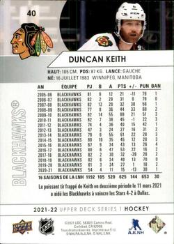 2021-22 Upper Deck - French #40 Duncan Keith Back
