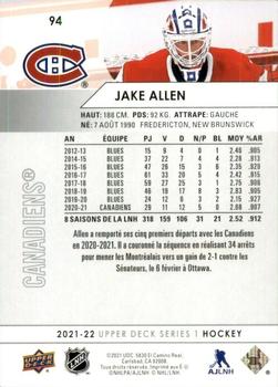 2021-22 Upper Deck - French #94 Jake Allen Back