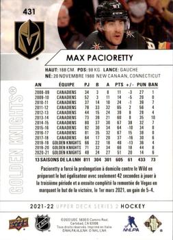 2021-22 Upper Deck - French #431 Max Pacioretty Back