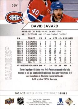 2021-22 Upper Deck - French #587 David Savard Back