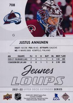 2021-22 Upper Deck - French #708 Justus Annunen Back