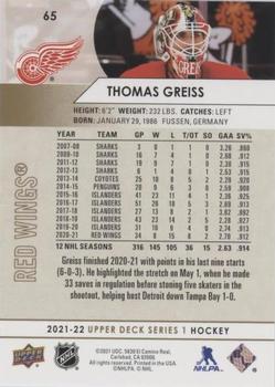 2021-22 Upper Deck - UD High Gloss #65 Thomas Greiss Back
