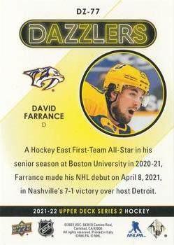 2021-22 Upper Deck - Dazzlers Orange #DZ-77 David Farrance Back