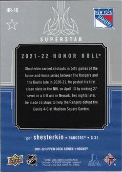 2021-22 Upper Deck - Honor Roll #HR-16 Igor Shesterkin Back