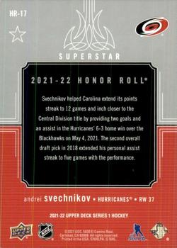 2021-22 Upper Deck - Honor Roll #HR-17 Andrei Svechnikov Back