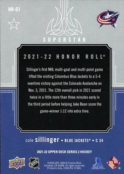 2021-22 Upper Deck - Honor Roll #HR-61 Cole Sillinger Back