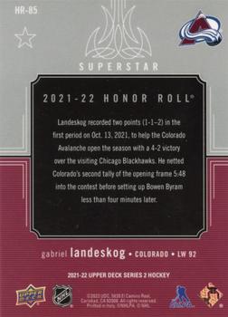 2021-22 Upper Deck - Honor Roll #HR-85 Gabriel Landeskog Back