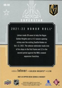 2021-22 Upper Deck - Honor Roll #HR-94 Robin Lehner Back