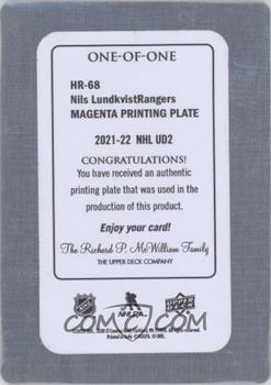 2021-22 Upper Deck - Honor Roll Printing Plates Magenta #HR-68 Nils Lundkvist Back