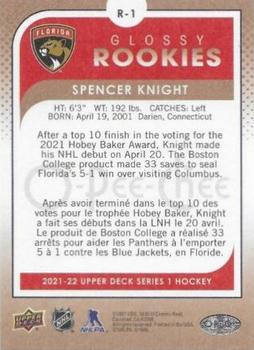 2021-22 Upper Deck - O-Pee-Chee Glossy Rookies Bronze #R-1 Spencer Knight Back