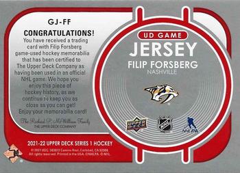 2021-22 Upper Deck - UD Game Jersey #GJ-FF Filip Forsberg Back