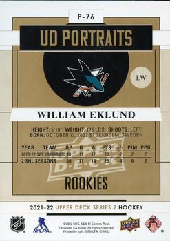 2021-22 Upper Deck - UD Portraits #P-76 William Eklund Back