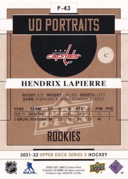 2021-22 Upper Deck - UD Portraits Black & White #P-43 Hendrix Lapierre Back