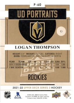 2021-22 Upper Deck - UD Portraits Black & White #P-60 Logan Thompson Back