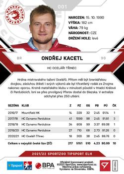 2021-22 SportZoo Tipsport ELH #001 Ondrej Kacetl Back